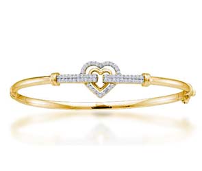 Ladies Small Heart Diamond Bangle Bracelet