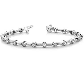 Round Millgrain Diamond Column Link Bracelet