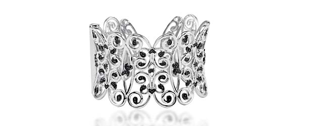 Sterling Silver Black Diamond Cuff Bracelet 3/4 Carat Total Weight