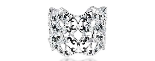 Sterling Silver Black Diamond Cuff Bracelet 1.33 Carat Total Weight