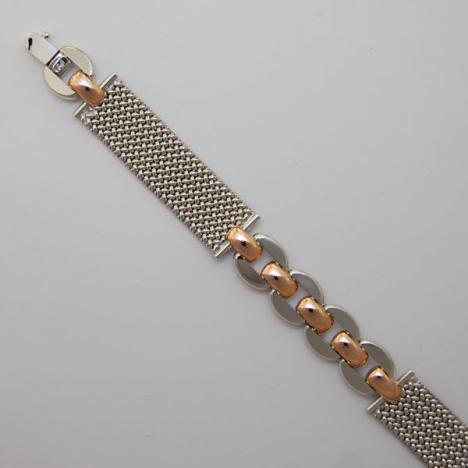 7.5-Inch 14K White Gold Stampato / Rose Gold Link Bracelet