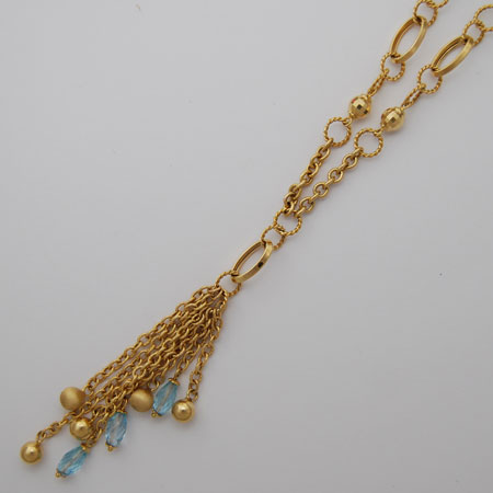 7.5-Inch 14K Yellow Gold Link Chain w/ Blue Bracelet