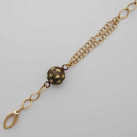 7-Inch 14K Yellow Gold Link w/ Chocolate Faceted Ball Bracelet