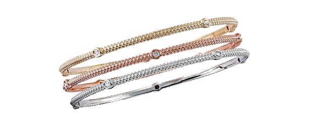 Tri Colored Beaded Collection Diamond Bangle Bracelet 3/4 Carat Total Weight
