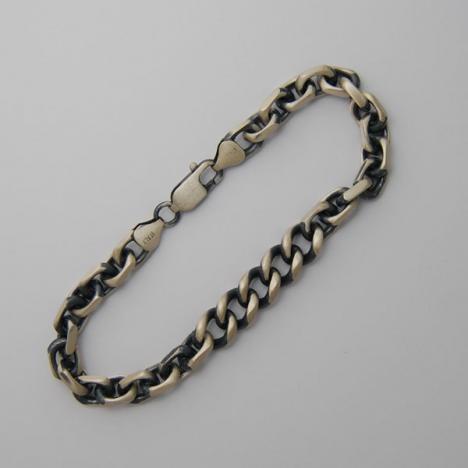 9-Inch Sterling Silver Curb / Diamond Cut Cable Bracelet 9.5mm, Gun Metal