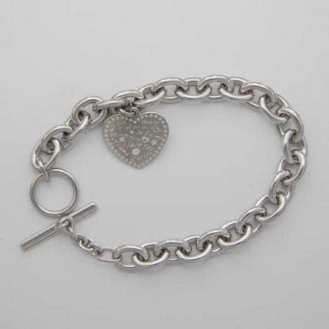 8-Inch Sterling Silver Cable 8.5mm, Heart Charm, Toggle Clasp