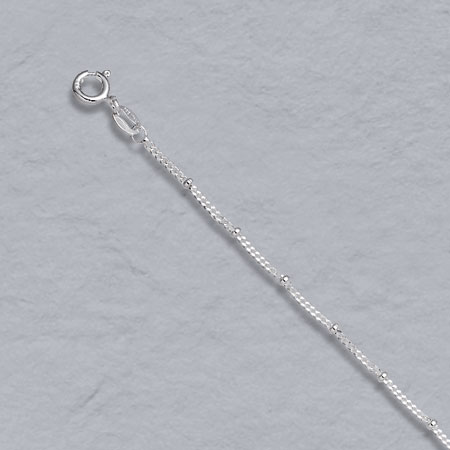 7-Inch Sterling Silver Curb Anklet w/Bead 1.3mm