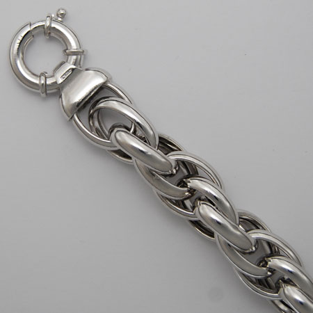 8.5-Inch Sterling Silver Hollow Cordina Bracelet 15.7mm, Rhodium