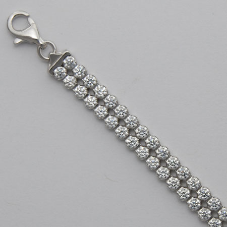 7-Inch Sterling Silver Double Wide Cubic Zirconia Bracelet