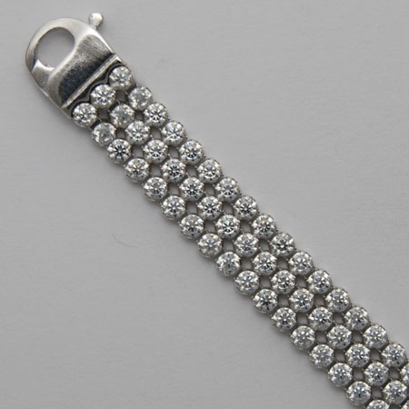 7-Inch Sterling Silver Triple Wide Cubic Zirconia Bracelet