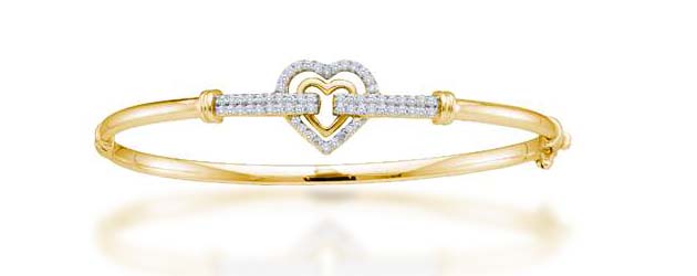 Ladies Small Heart Diamond Bangle Bracelet 1.03 Carat Total Weight