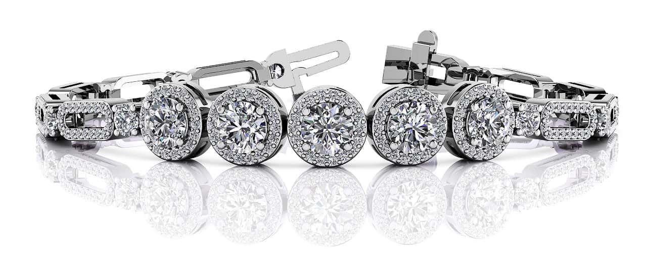 Enchanting Five Halo Diamond Bracelet 4.9 Carat Total Weight