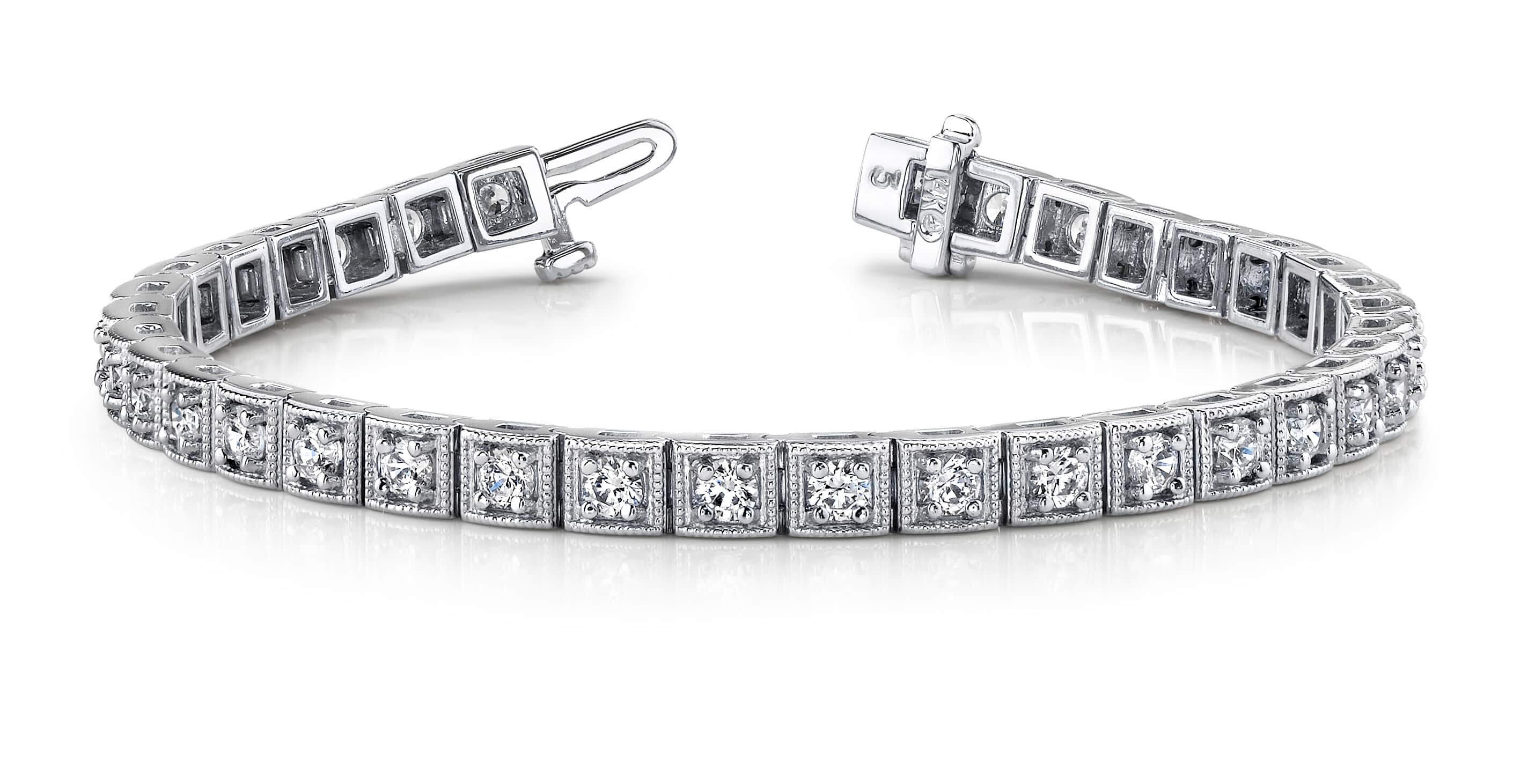 Antique Square Link Diamond Bracelet 1.55 Carat Total Weight