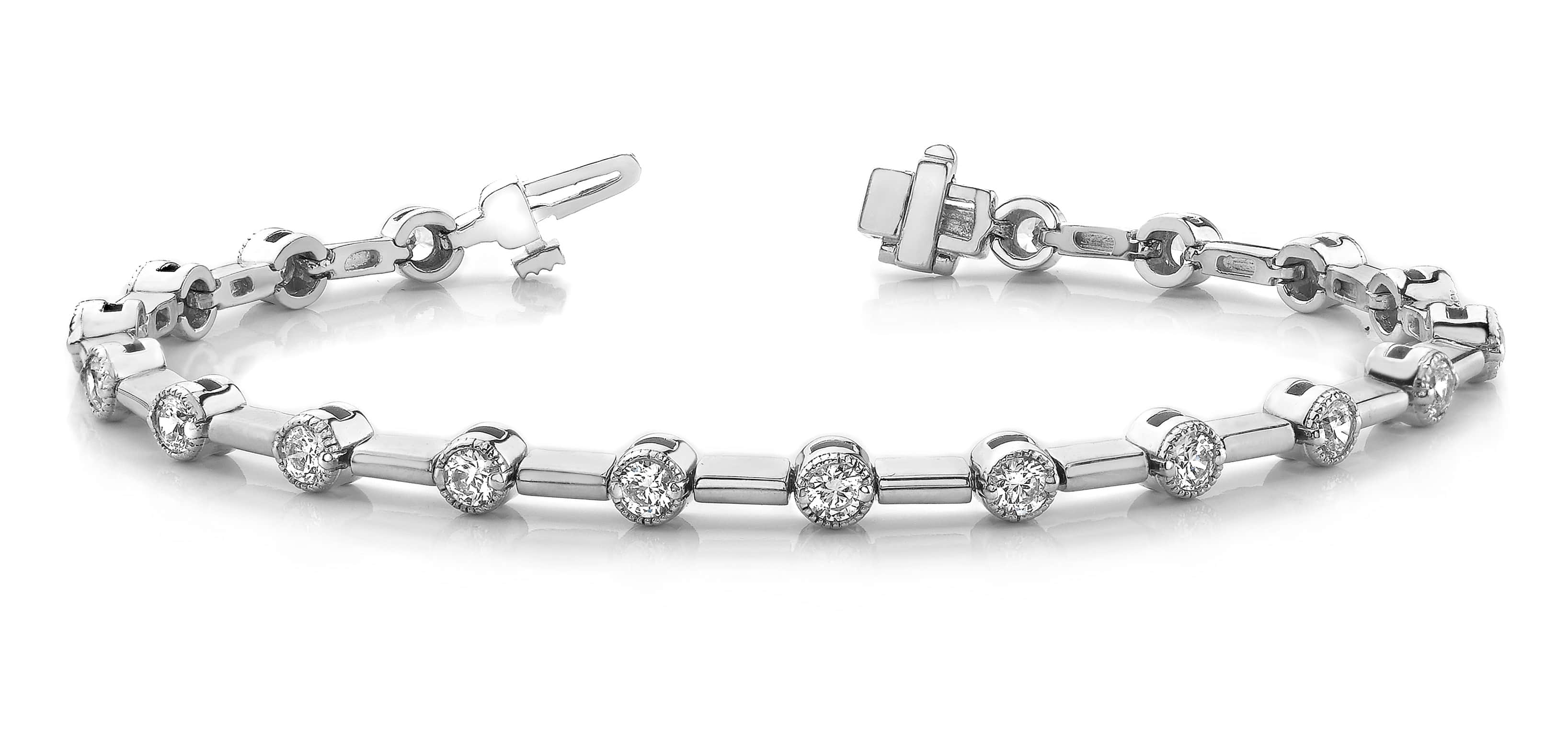 Round Millgrain Diamond Column Link Bracelet .90 Carat Total Weight