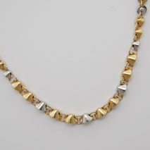 14K Yellow Gold / White Gold Hollow Graduated Fortune Cookie Link Necklace