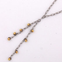 14K White Gold Open Link w/ Yellow Gold Disco Balls ' Y ' Chain