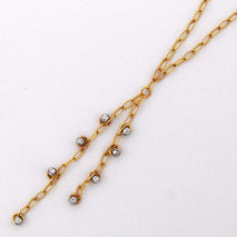 14K Yellow Gold Open Links w/ White Gold Disco Balls ' Y ' Chain