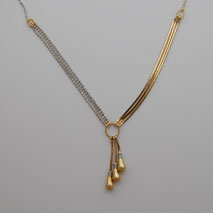 14K Yellow Gold Triple Snake / White Gold Diamond Cut Bead Chain