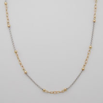 14K Yellow Gold Textured Cable / White Gold Wheat w/ Ball Connector Necklace