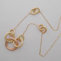 14K Yellow Gold Link Necklace w/ Yellow Gold & Rose Gold Satin Circles