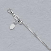 14K White Gold Adjustable Diamond Cut Square Wheat 0.8mm Chain