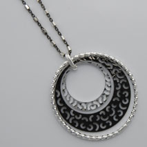 Sterling Silver Black Rhodium Filigree Cut Pendant (Chain Included)