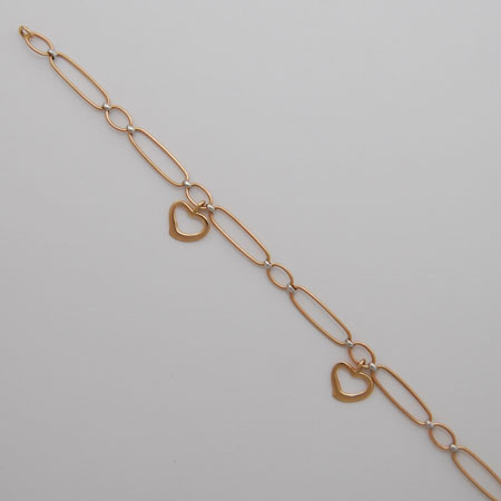 7-Inch 14K Yellow Gold / White Gold Link Necklace with Heart Drops