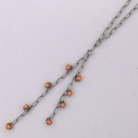 17-Inch 14K White Gold Open Link w/ Rose Gold Disco Balls ' Y ' Chain