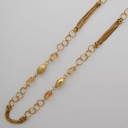 28-Inch 14K Yellow Gold Curb, Round Link Chain with Stones