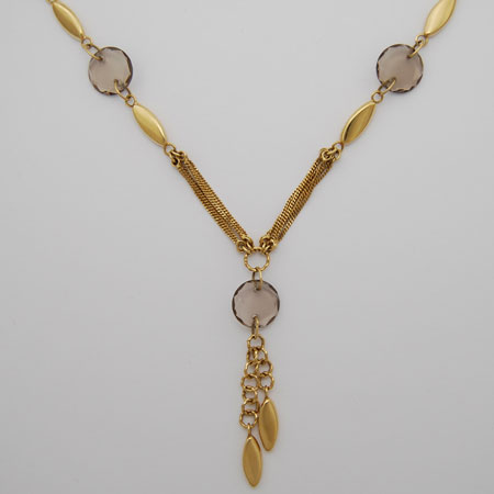 18-Inch 14K Yellow Gold ' Y ' Link Chain with Smoky Quartz
