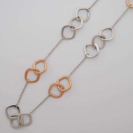 7.5-Inch 14k White Gold / Rose Gold Square Links and Cable Chain