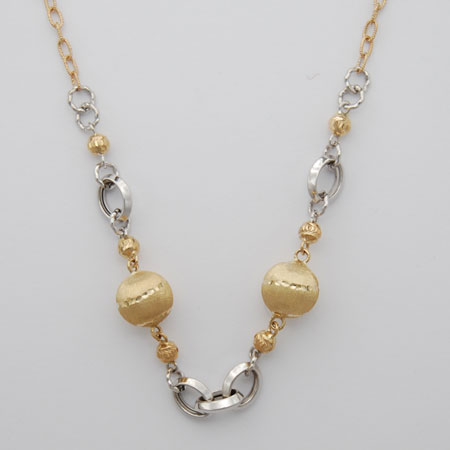 17-Inch 14K Yellow Gold Link Necklace with Yellow Gold Saturn Balls