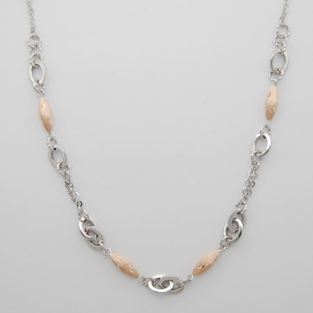 17-Inch 14K White Gold Link Chain with Rose Gold Pods