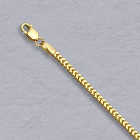 9-Inch 14K Yellow Gold Square Franco 1.8mm Anklet