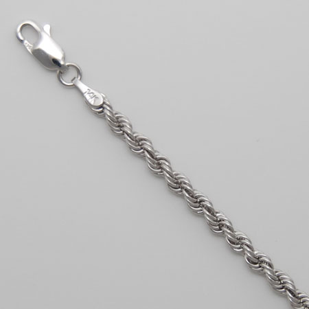 18-Inch 14K White Gold Solid Rope Chain 3.2mm