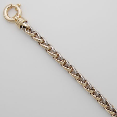7.5-Inch 14K Yellow Gold / White Gold Hollow Wheat 6.0mm Chain