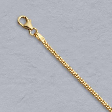 7-Inch 14K Yellow Gold Diamond Cut Square Wheat Chain 1.5mm