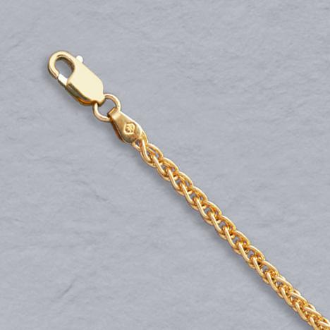 16-Inch 14K Yellow Gold Natural Round Wheat 2.4mm Chain