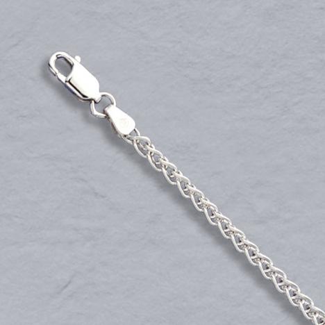 7-Inch 14K White Gold Round Wheat Chain 2.4mm