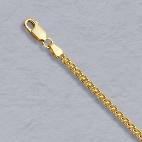 7-Inch 14K Yellow Gold Round Wheat 2.4mm Chain