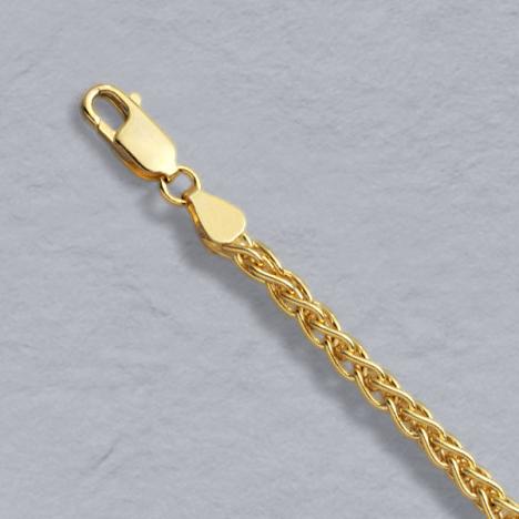 8-Inch 14K Yellow Gold Round Wheat 3.4mm Chain