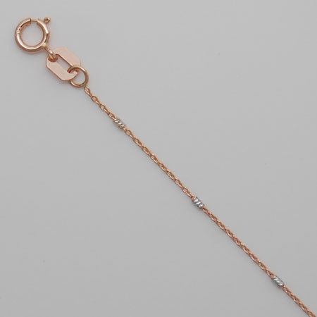 16-Inch 14K Rose Gold Cable Chain with White Gold Bars