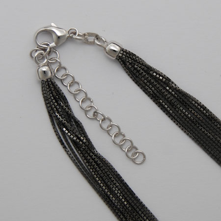 18-Inch 18K White Gold 10 Strand Octava 0.7mm, Black Rhodium Chain, 2' Extender