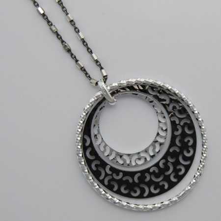18-Inch Sterling Silver Black Rhodium Filigree Cut Pendant (Chain Included)