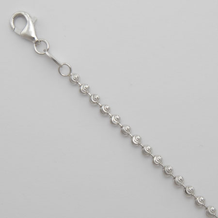 16-Inch Sterling Silver Moon Cut Bead Chain 3.0mm, Rhodium