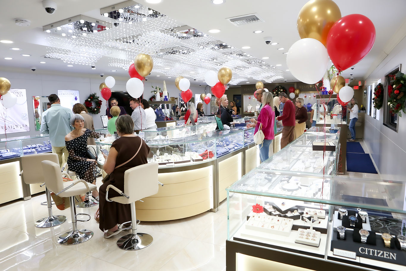 Full showroom view during USA Jewels annual holiday open house