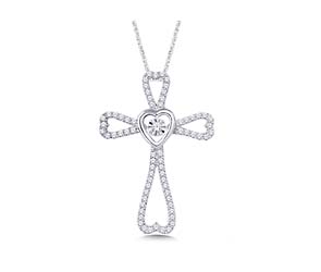 Moving Diamond Cross Heart Pendant