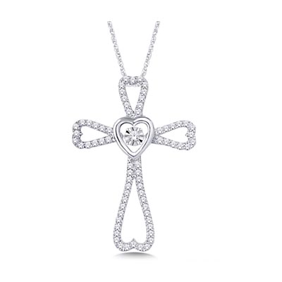 Moving Diamond Cross Heart Pendant 3/8 Carat Total Weight