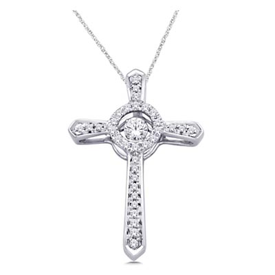 Moving Diamond Accented Cross Pendant 1/5 Carat Total Weight