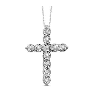 Sterling Silver Diamond Cross 1/10 Carat Total Weight